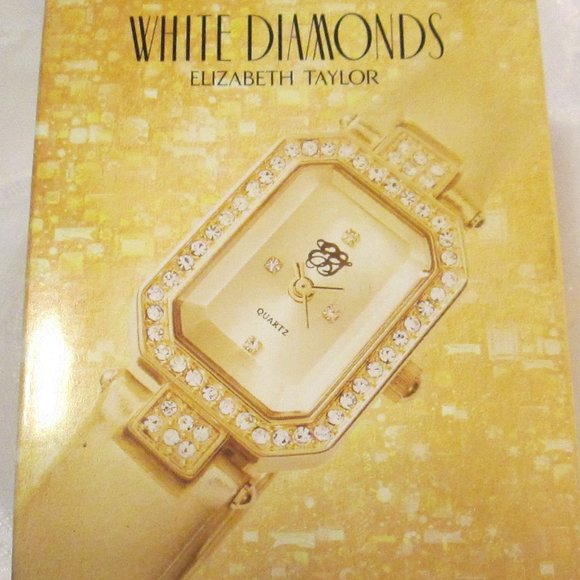 ELIZABETH TAYLOR WHITE DIAMONDS RECTANGLE GOLD WATCH – NWT - Picture 6 of 9
